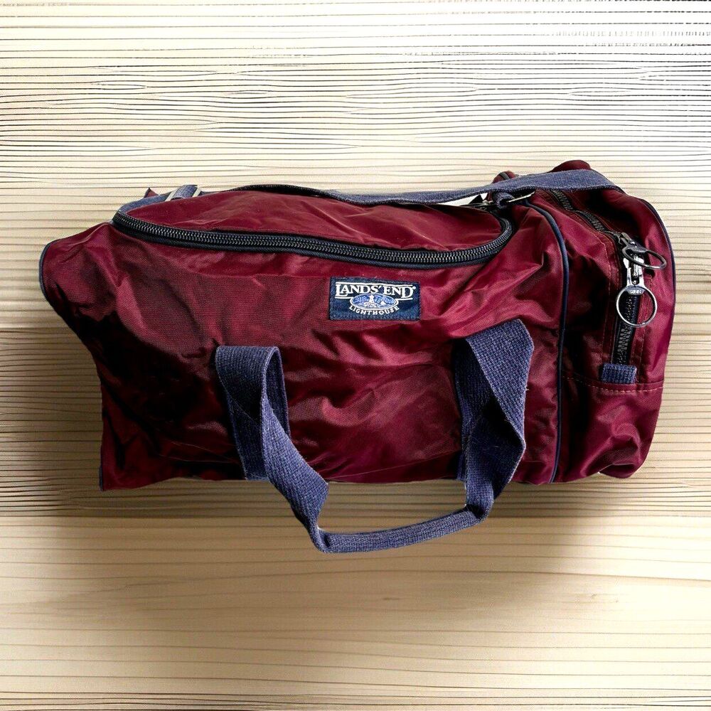 Lands End Red Purple and Blue Vintage Overnight Weekender Duffle Bag VTG
